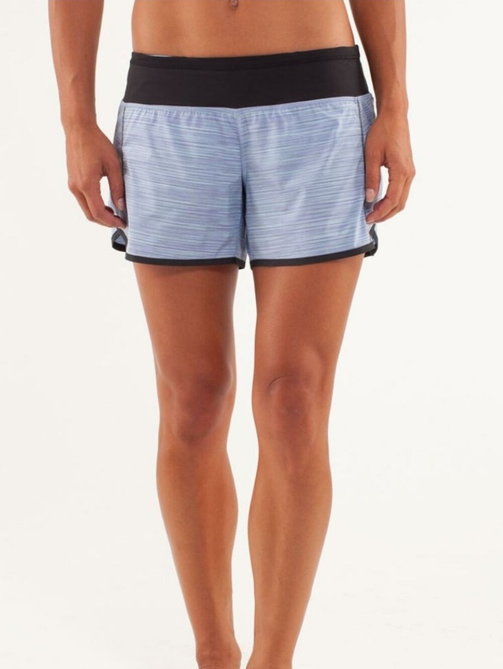 lululemon athletica Light Gray Striped Running Shorts with Black Waistband